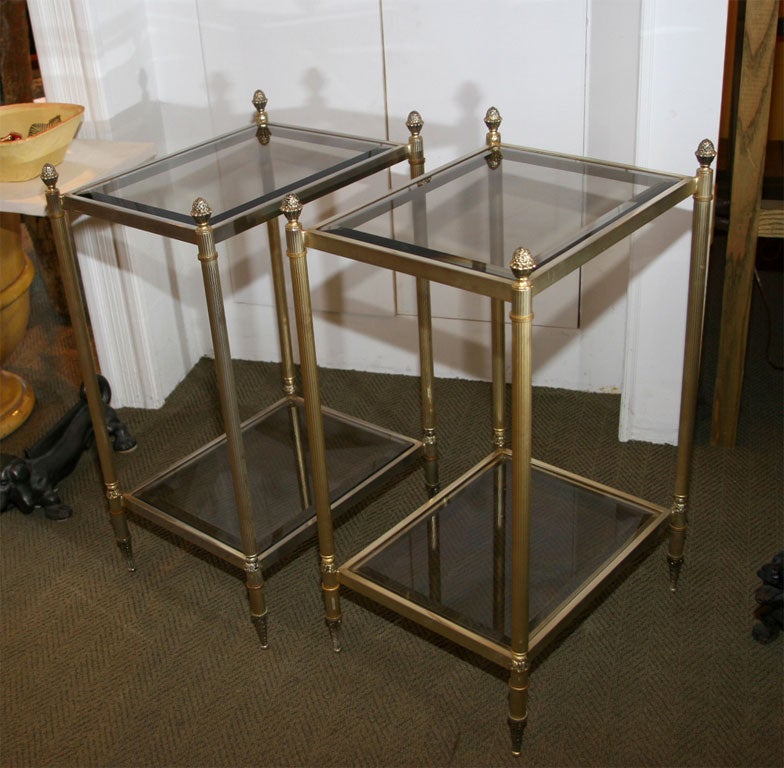 Pair of Mid-Century Brass & Glass End Tables In Good Condition For Sale In Mt. Kisco, NY