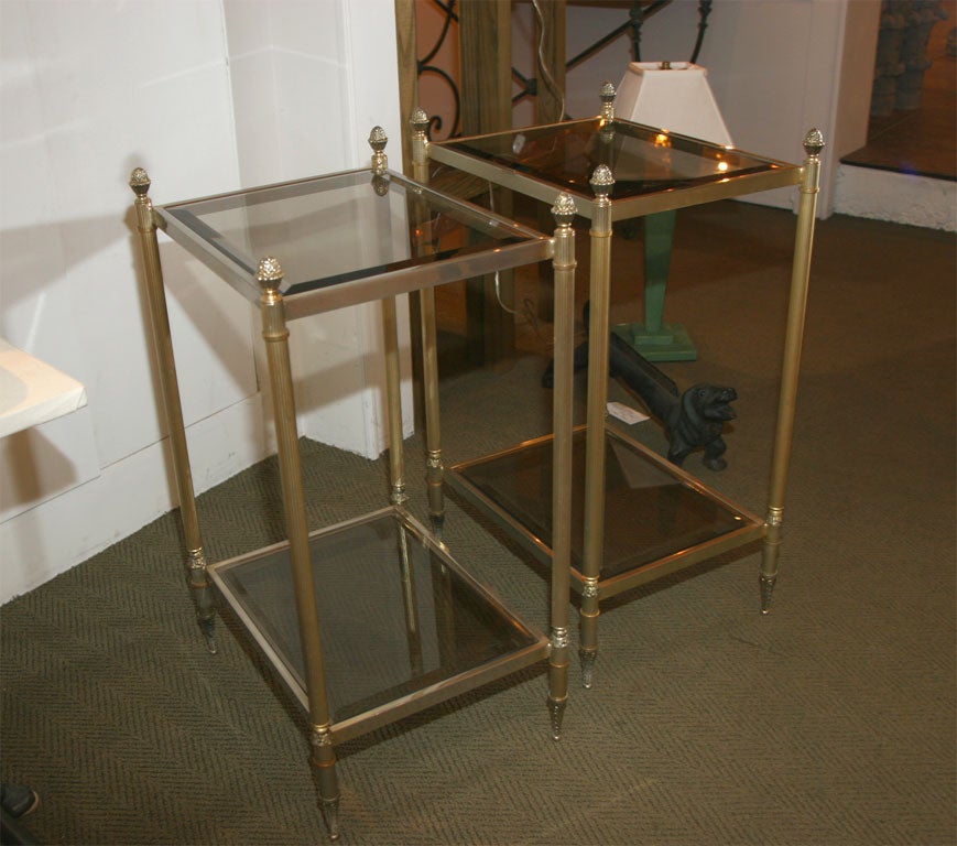 Mid-20th Century Pair of Mid-Century Brass & Glass End Tables For Sale