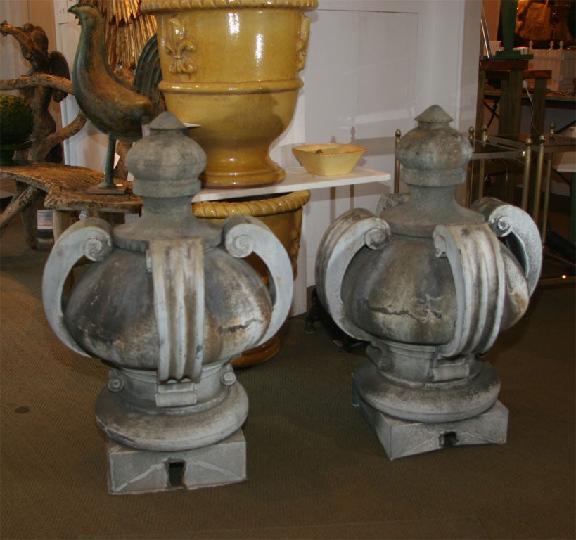French Pair of Large Gothic Style Zinc Finials