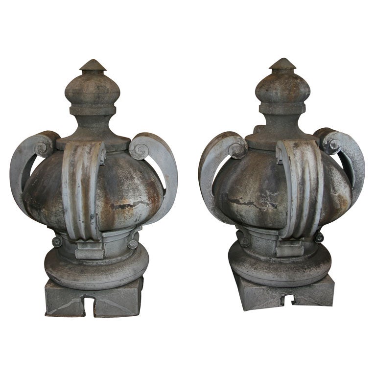 Pair of Large Gothic Style Zinc Finials