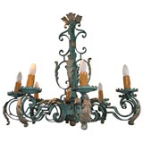 Vintage Painted Iron Chandelier with Sconces