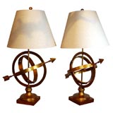 Pair of  Gilt Metal Armillary Lamps