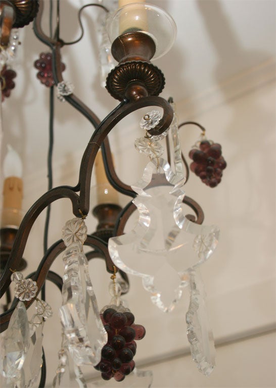 Grape Cluster Motif Iron and Crystal Chandelier In Good Condition For Sale In Mt. Kisco, NY