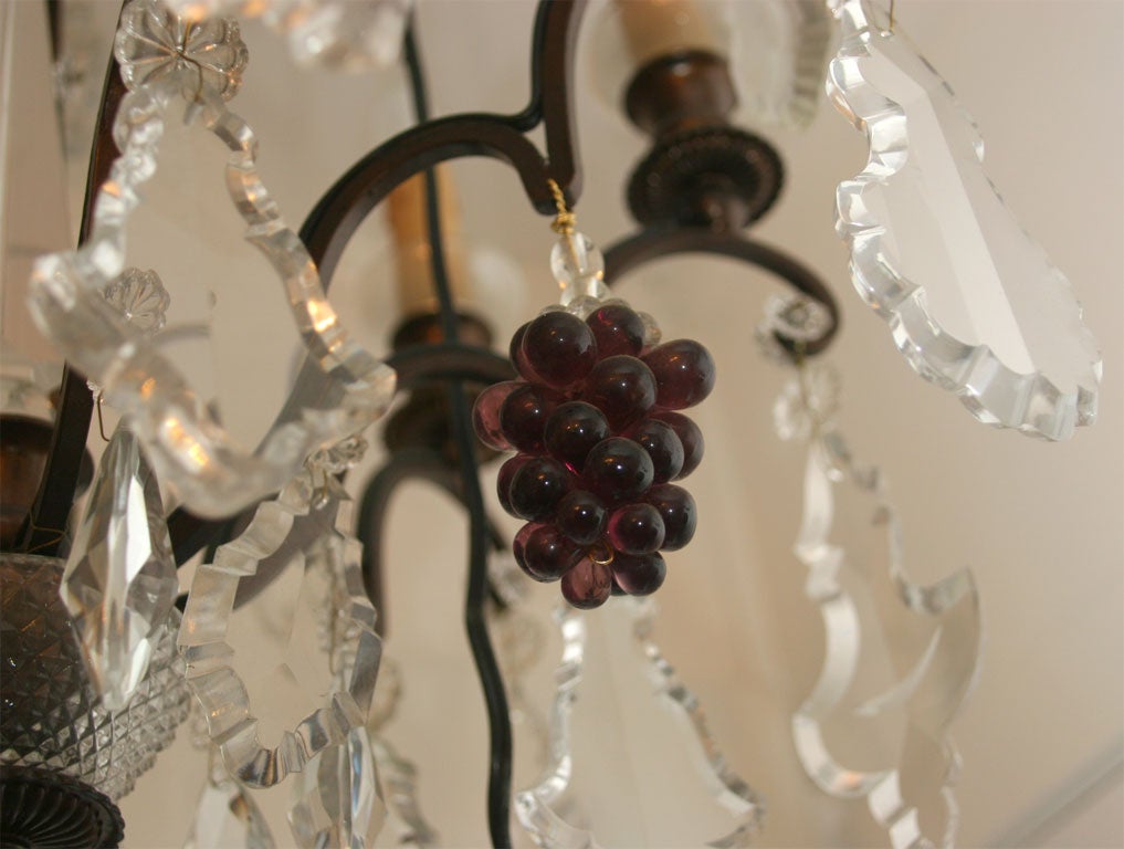Mid-20th Century Grape Cluster Motif Iron and Crystal Chandelier For Sale