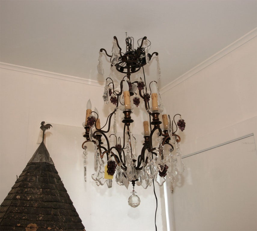 Grape Cluster Motif Iron and Crystal Chandelier For Sale 1