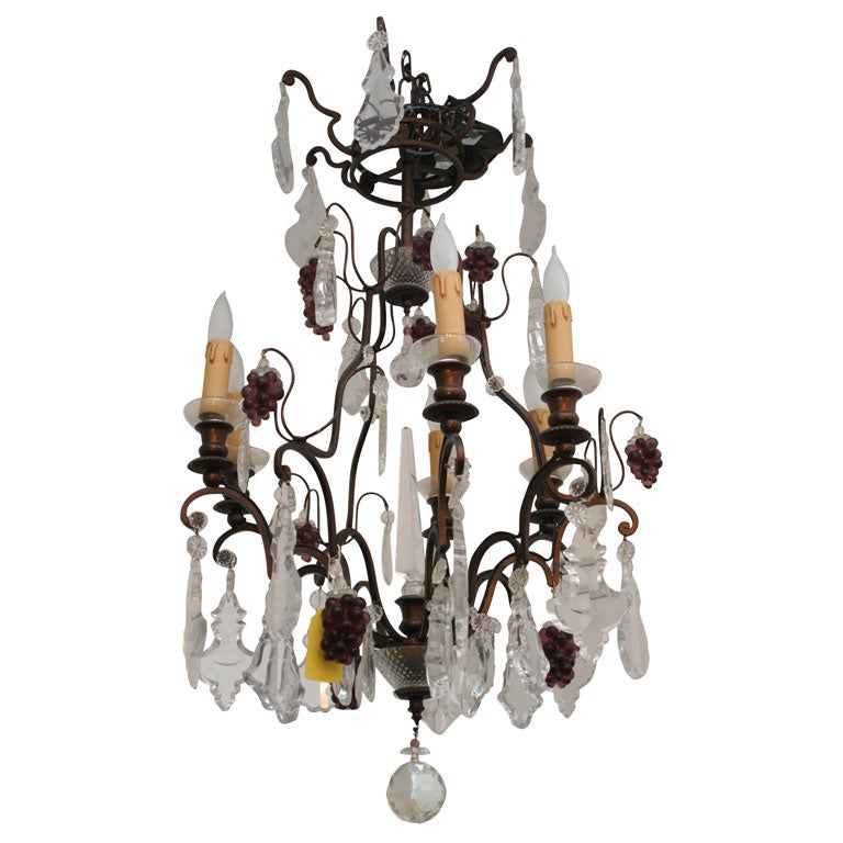Grape Cluster Motif Iron and Crystal Chandelier For Sale