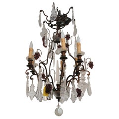 Vintage Grape Cluster Motif Iron and Crystal Chandelier