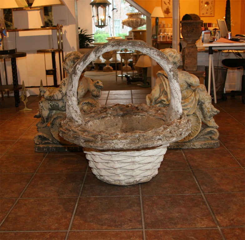 Cast Stone Basket Planter For Sale at 1stdibs