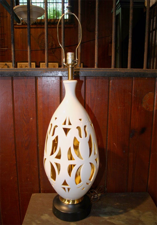 Large Pierced Pottery Lamp