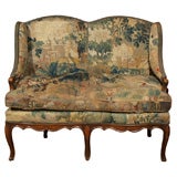 Antique 18TH C WALNUT SETTEE W/ 17TH C TAPESTRY COVER