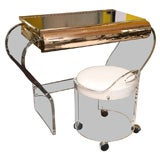 70'S  LUCITE AND MIRRORED VANITY AND CHAIR