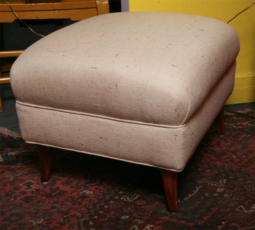 American SALE !SALE! SALE! Pair of Mid century Ottomans, recovered in Silk Shantung For Sale
