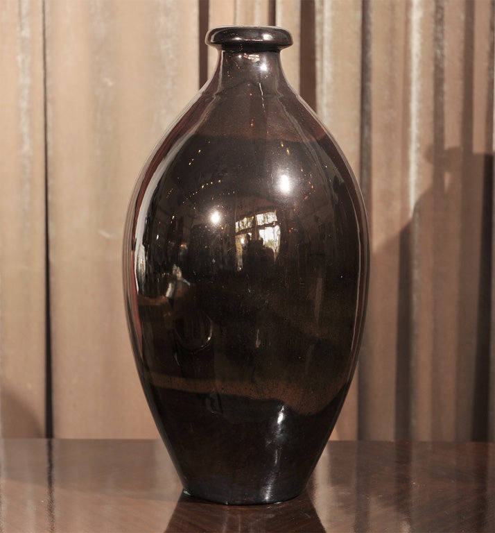 Glazed Rare Black and Gold Iridescent Boch Vase-Catteau