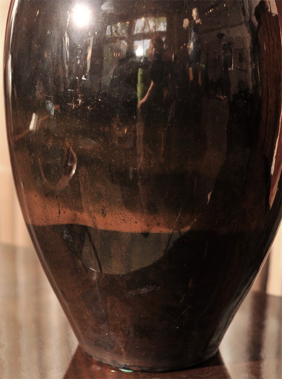 Mid-20th Century Rare Black and Gold Iridescent Boch Vase-Catteau