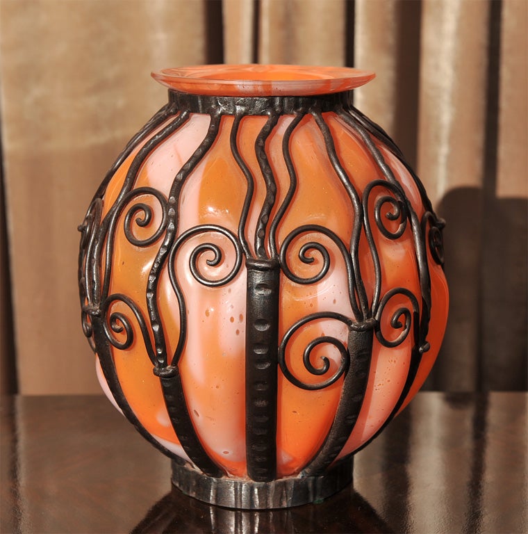 French Orange with white iron Lorraine vase