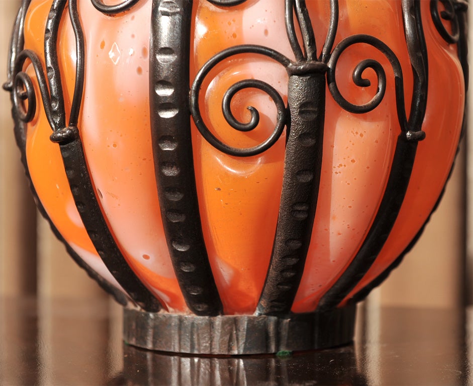 Glass Orange with white iron Lorraine vase