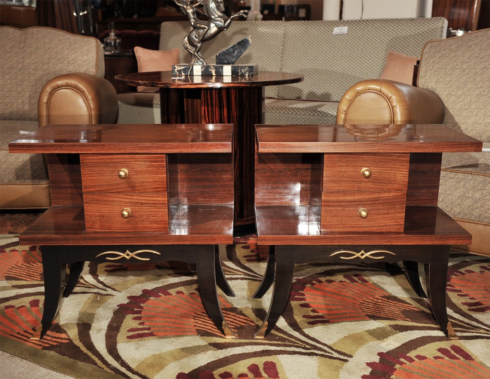 French Art Deco Mahogany Nightstands/End Tables