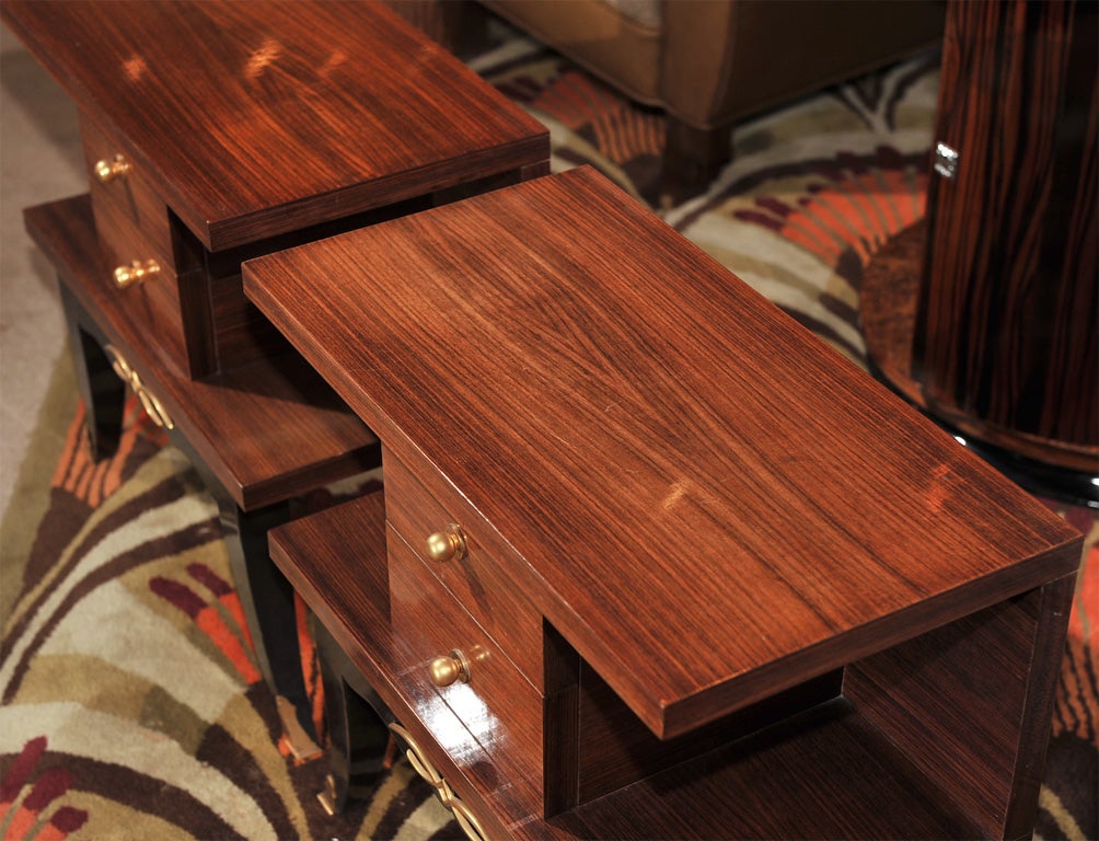 Brass Art Deco Mahogany Nightstands/End Tables