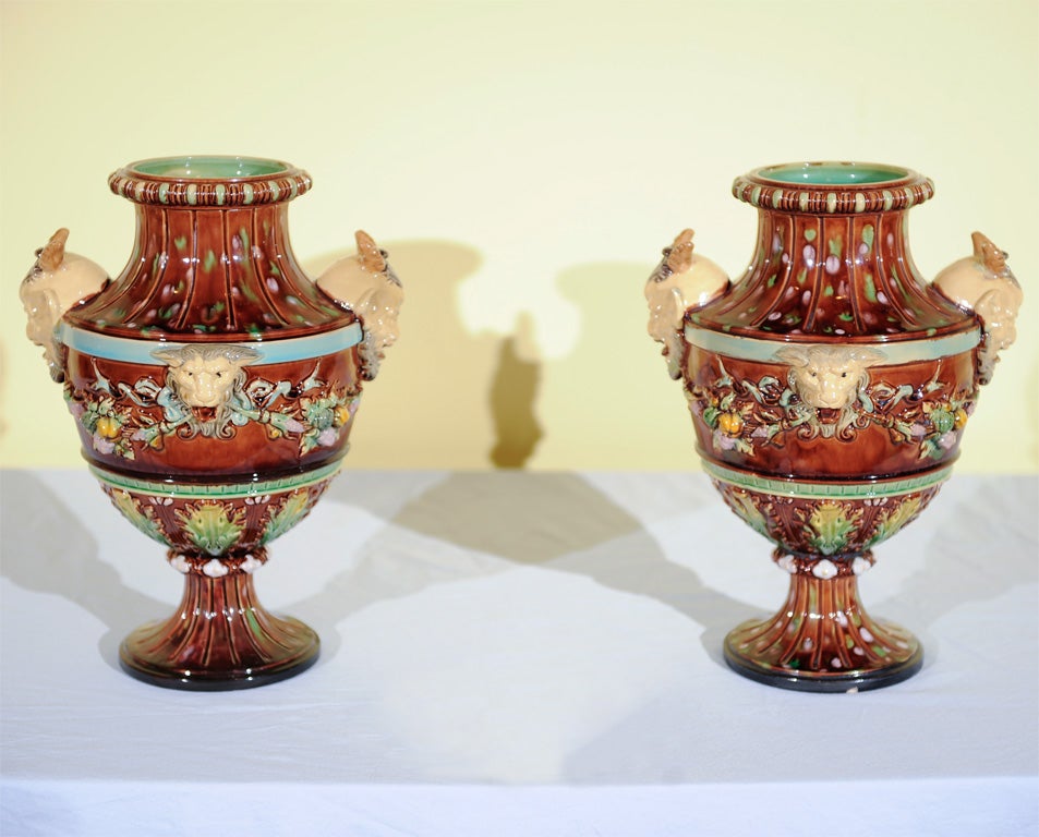 Pair of Majolica Urns