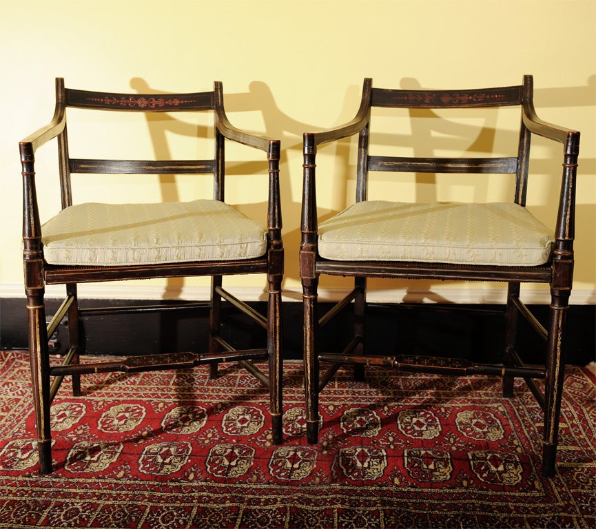 Pair of Painted Regency Arm Chairs
