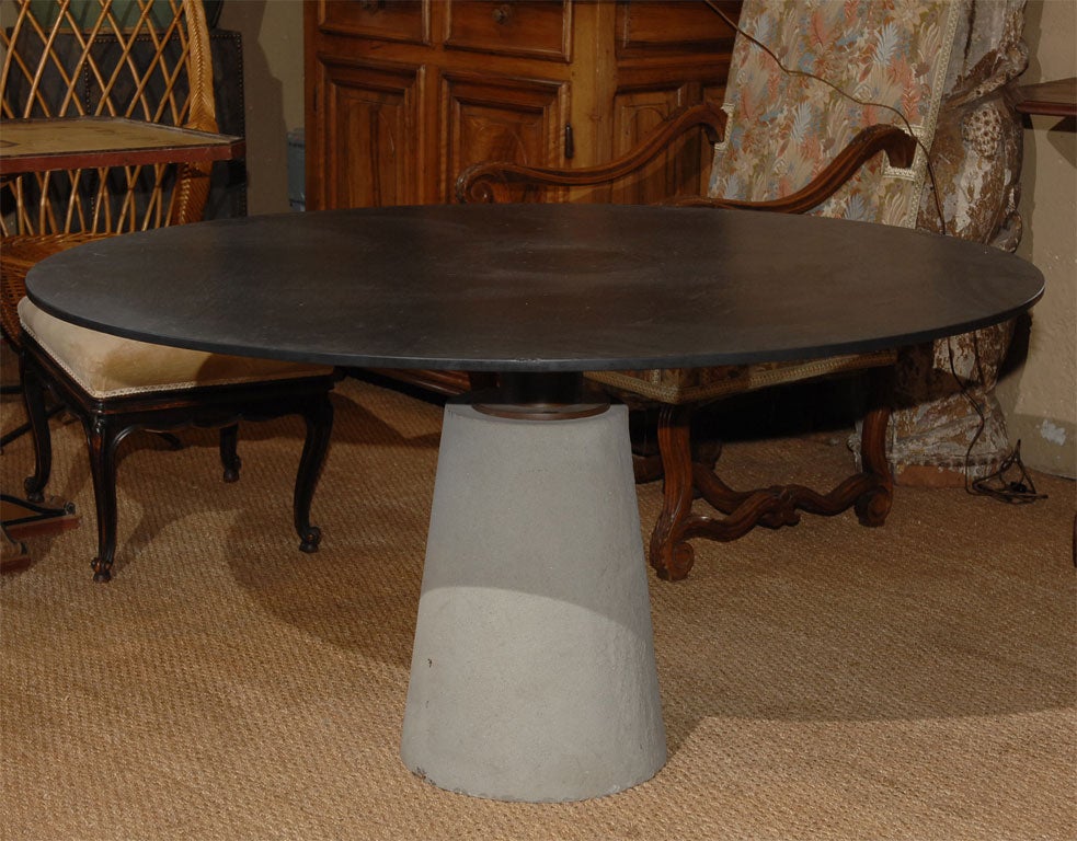 Italian Slate top and cement base table, in the style of Ettore Sottsass For Sale
