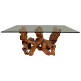 CONCEPTUAL CYPRESS WOOD DINING TABLE BASE W/GLASS TOP