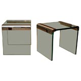 PAIR OF GLASS & CHROME END TABLES BY PACE