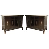 PAIR OF EBONY CABINET SIDE TABLES