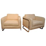 PAIR OF MILO BAUGHMAN WHITE UPHOLSTERED CHAIRS