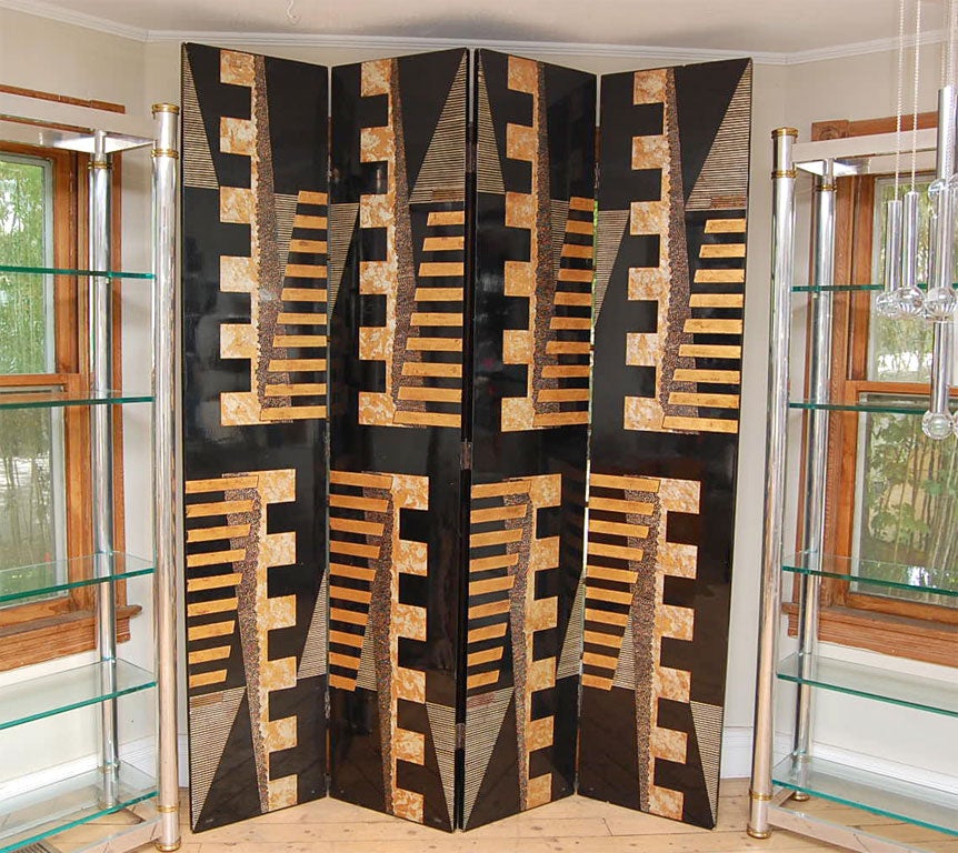 CONTEMPORARY ARTISTIC 4 PANEL LACQUERED SCREEN