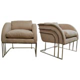 PAIR OF MILO BAUGHMAN SUEDE  CHROME CLUB CHAIRS