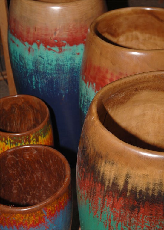 20th Century Teak Wooden Cylinders/ Ceremonial Painted Drum Bases