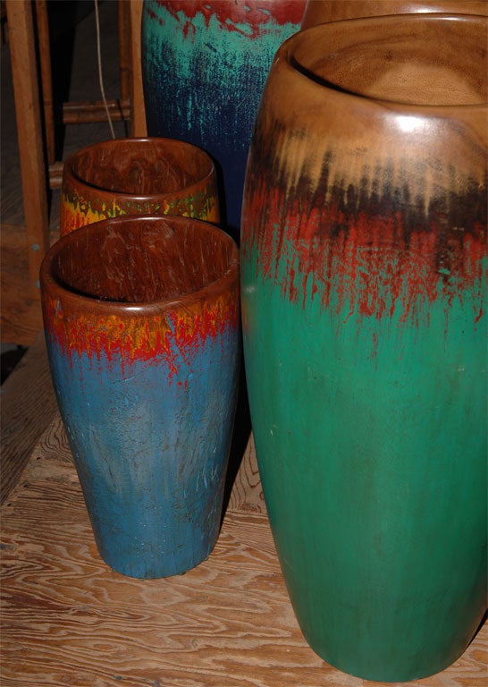 Teak Wooden Cylinders/ Ceremonial Painted Drum Bases 1