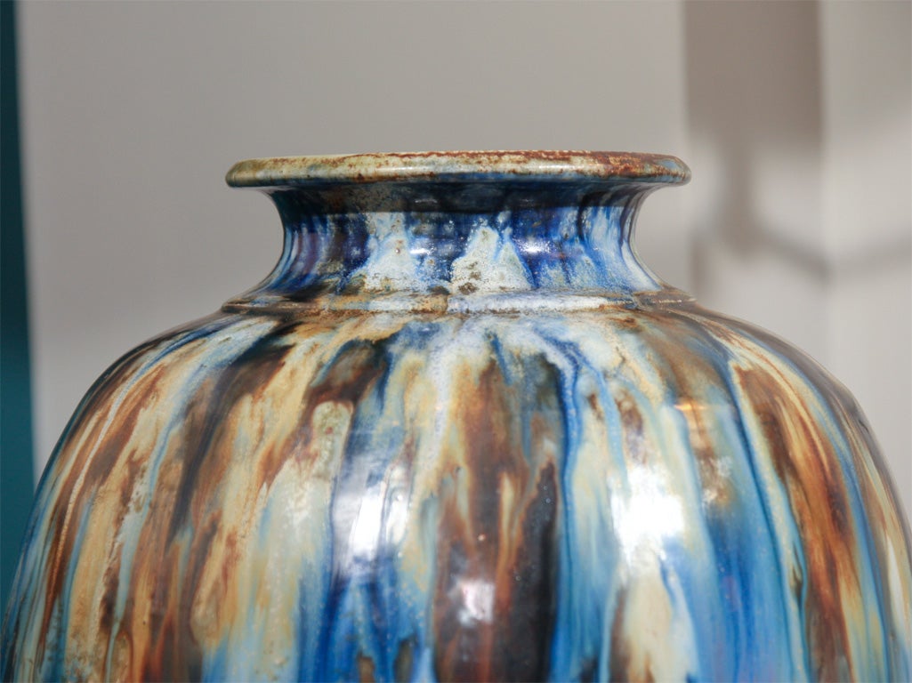 20th Century 1920s Large Belgian Vessel with Crystalline Glaze For Sale