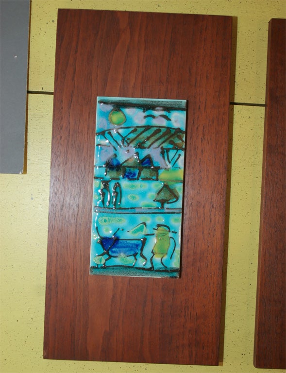 Mid-20th Century Set of Three Hand Glazed Tiles by Harris G. Strong