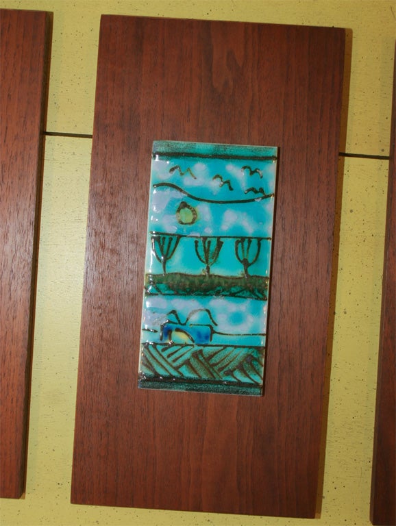 Set of Three Hand Glazed Tiles by Harris G. Strong 1