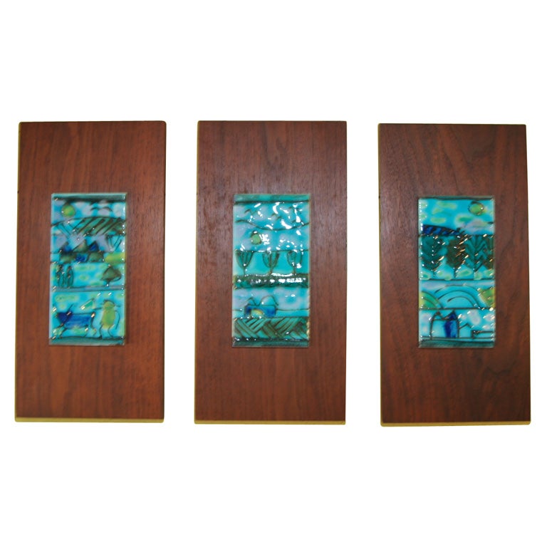 Set of Three Hand Glazed Tiles by Harris G. Strong