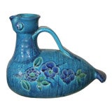Italian Turquoise Ceramic Bird Pitcher by Raymor