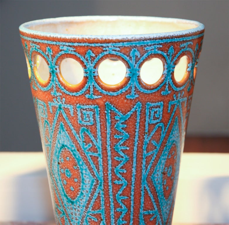 A Polychrome Multi Textured Tapered Vase