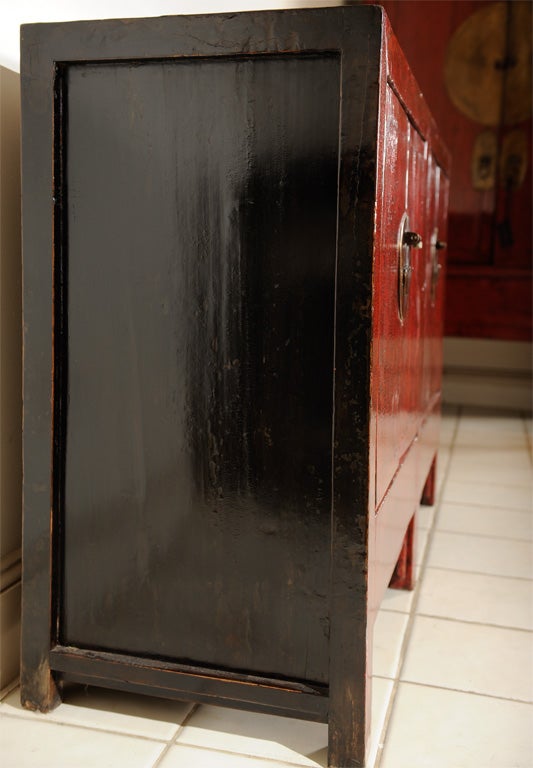 RED LACQUER DOUBLE CABINET