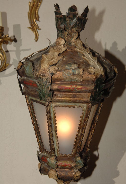 Pair of Venetian Gilt Heightened Tole Gondola Lanterns 2