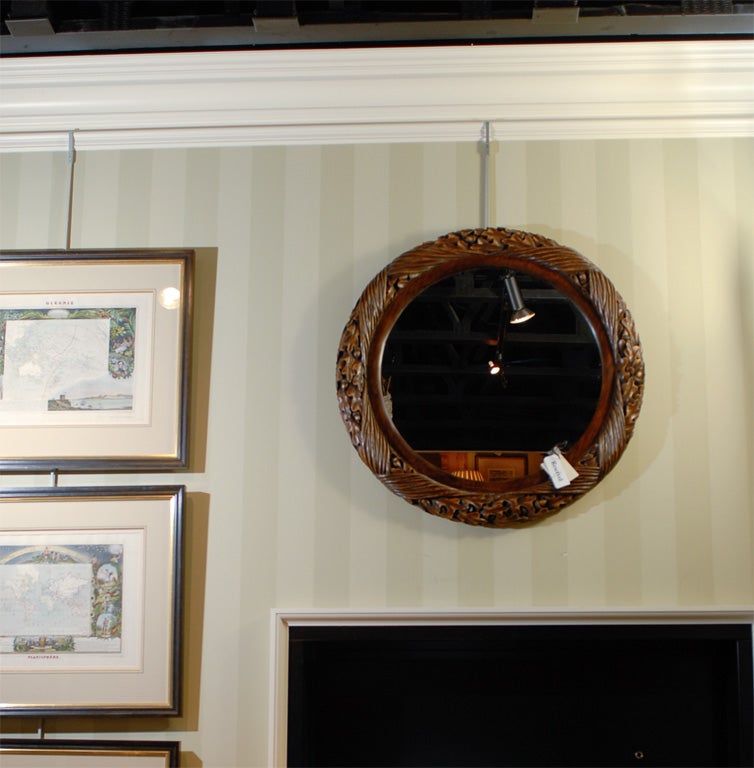 Hand Carved Mirror with Acorns and Ribbons