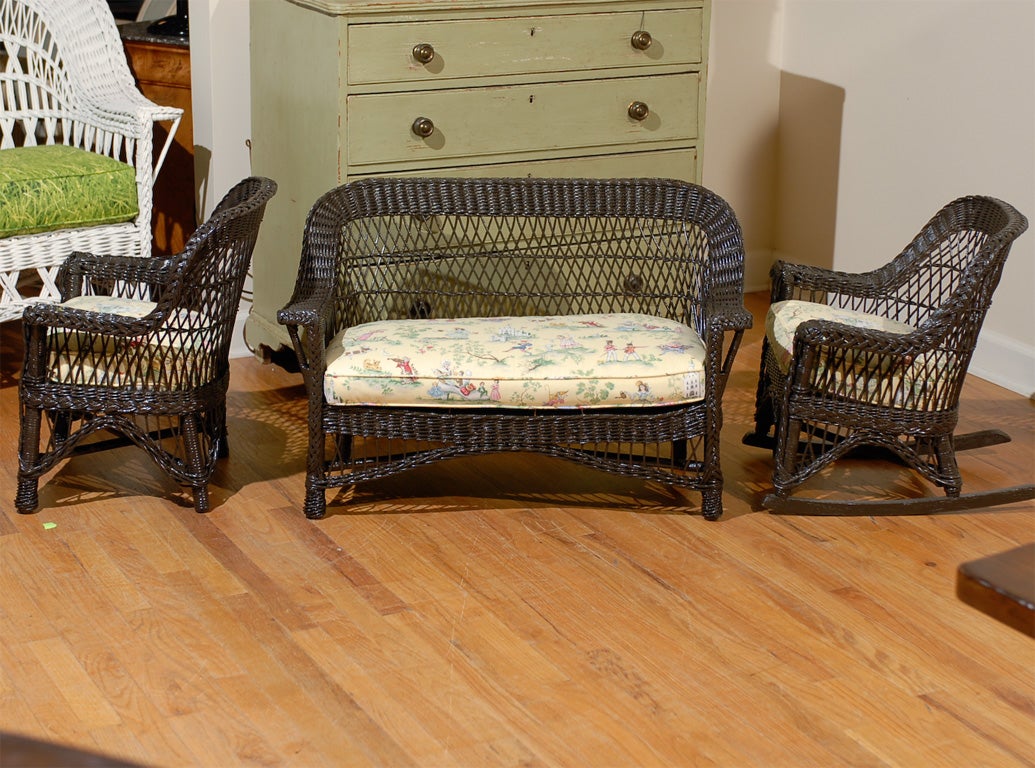 20th Century Rare 3 piece Child's Bar Harbor Wicker Set 2