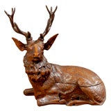 Carved Black Forest Stag Ink Well