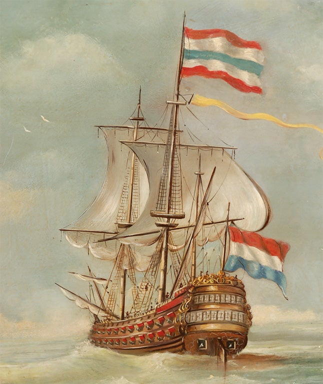 Papier Mâché Papier Mache Tray with Ship Scene