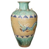Lg Antique Chinese country storage jar vase dragon motif