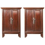 Used Chinese pair of black wood bed side  cabinets