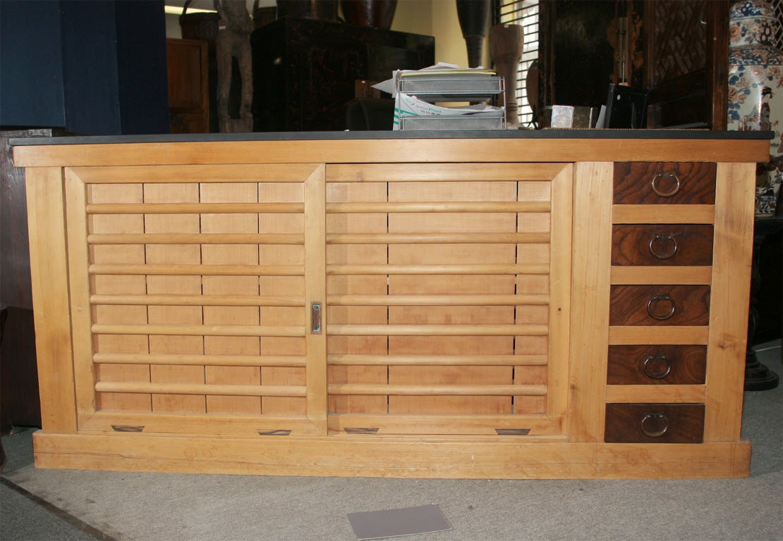 Japanese Meiji period slat top console buffet sideboard cabinet