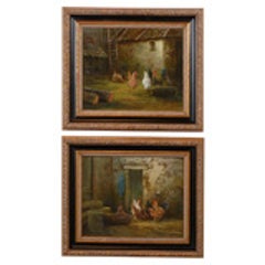 19th Century Pair of Oil on Canvas framed French Paintings 8