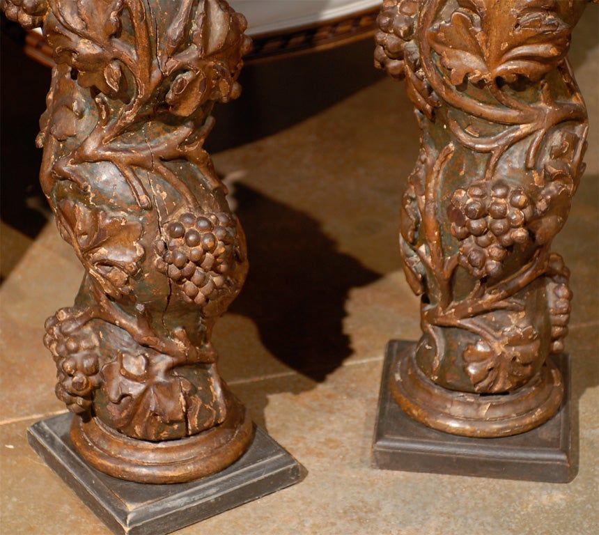 Pair of 18th Century French Baroque Style Carved and Painted Solomonic Columns In Good Condition In Atlanta, GA